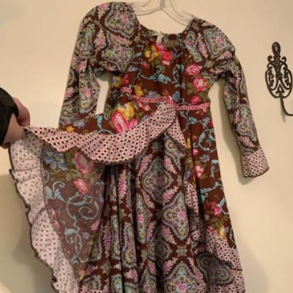 Art & Soul 100% Cotton Boutique Floral Contrast Fabric Dress Size 7
